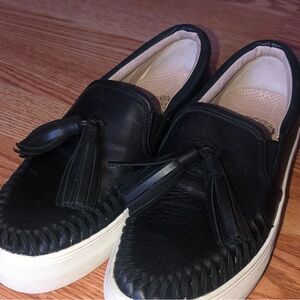 Black Leather Tassel Slip-Ons Shoes